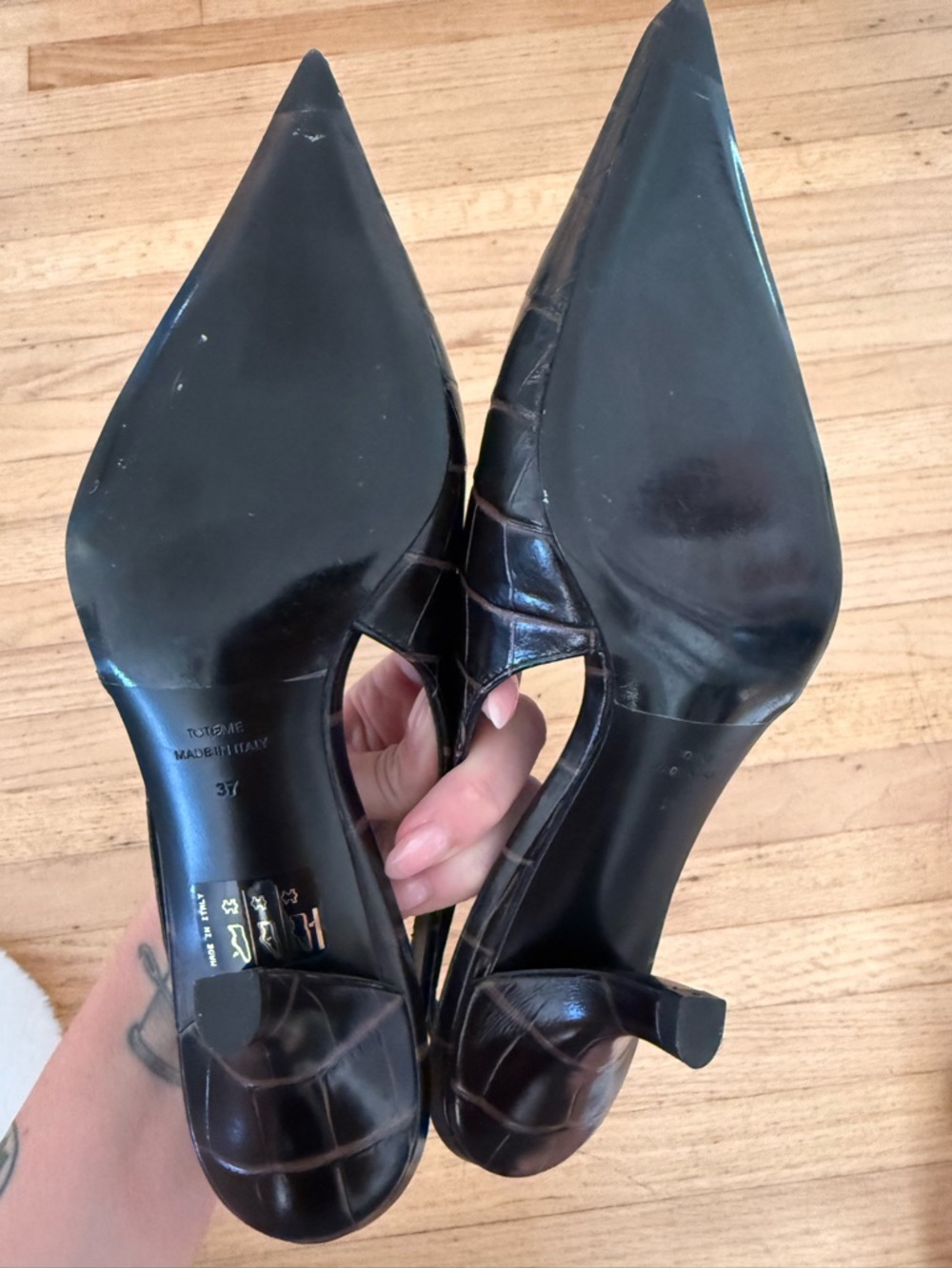 Toteme Brown Croc-Embossed Slingback Pointed Toe Heels - Picture 4 of 5